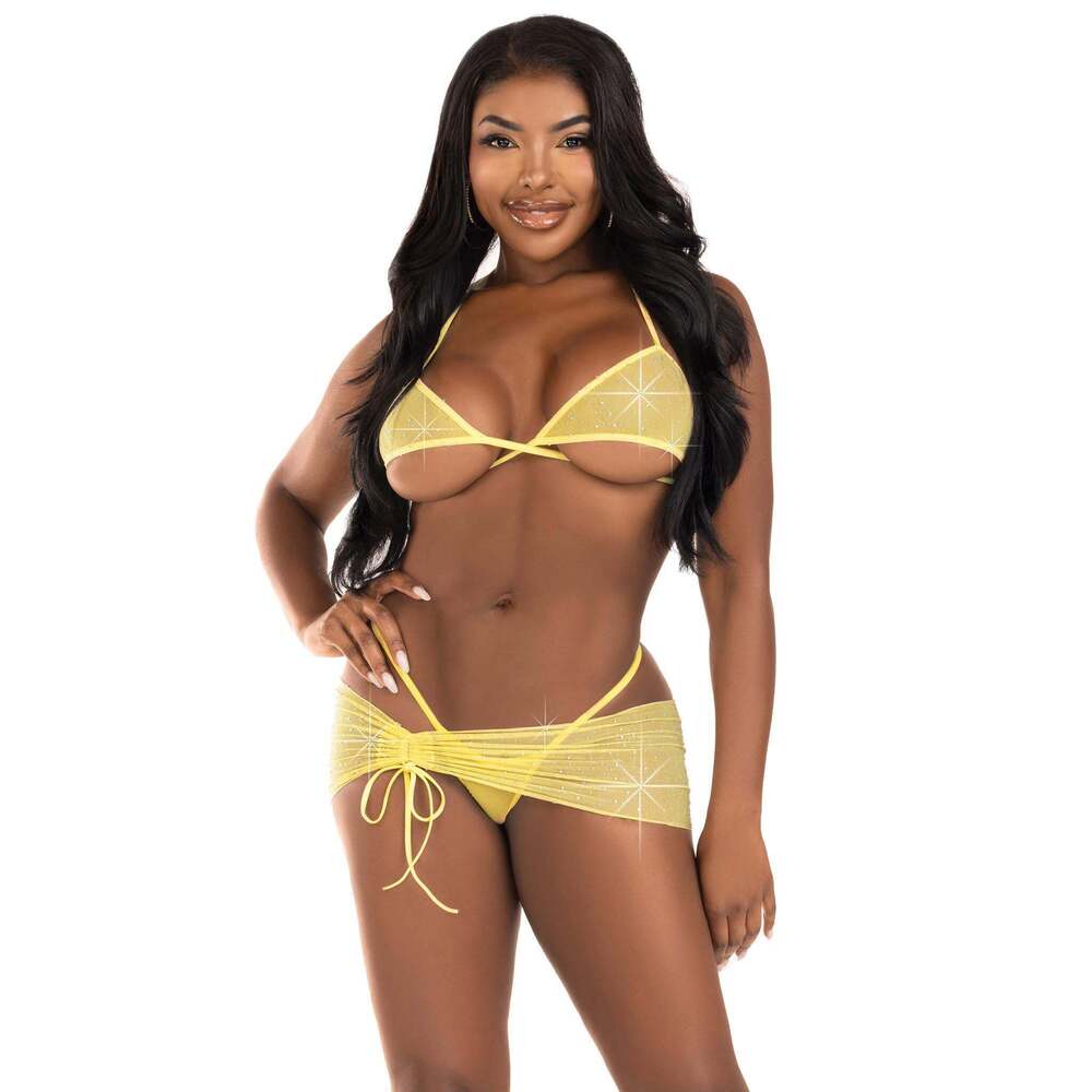 Leg Avenue - 3 Pc Rhinestone Mesh Set - Baby  Yellow